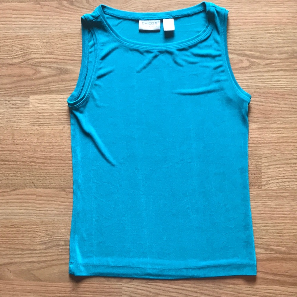 Chico’s Travelers Turquoise Blue Slinky Tank Top size 0 Small 4/6 US